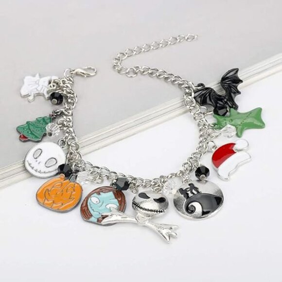 Nightmare Before Christmas Bracelet Jack Skull Enamel Pendant - Picture 2 of 4